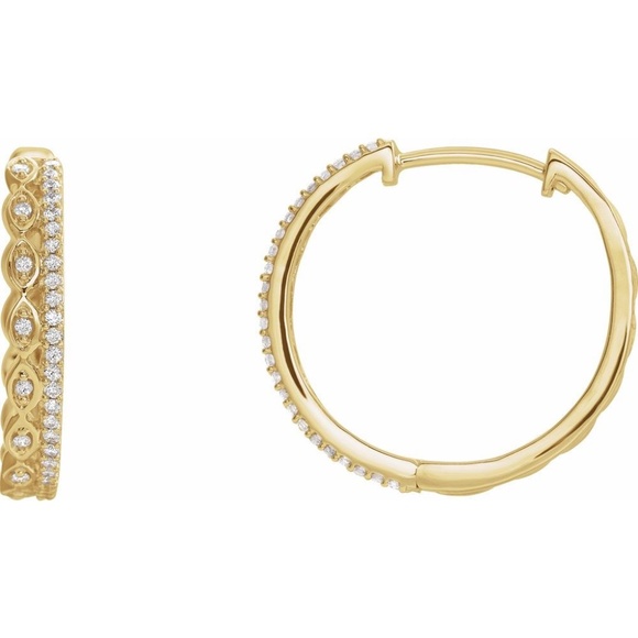 14K Yellow 1/4 CTW Natural Diamond Geometric 19.4 mm Hoop Earrings - Picture 1 of 2
